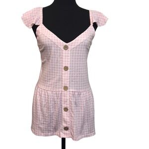 Belle Belldini Pink/White Gingham Button Front Top Size Large Ruffle Smocked NEW
